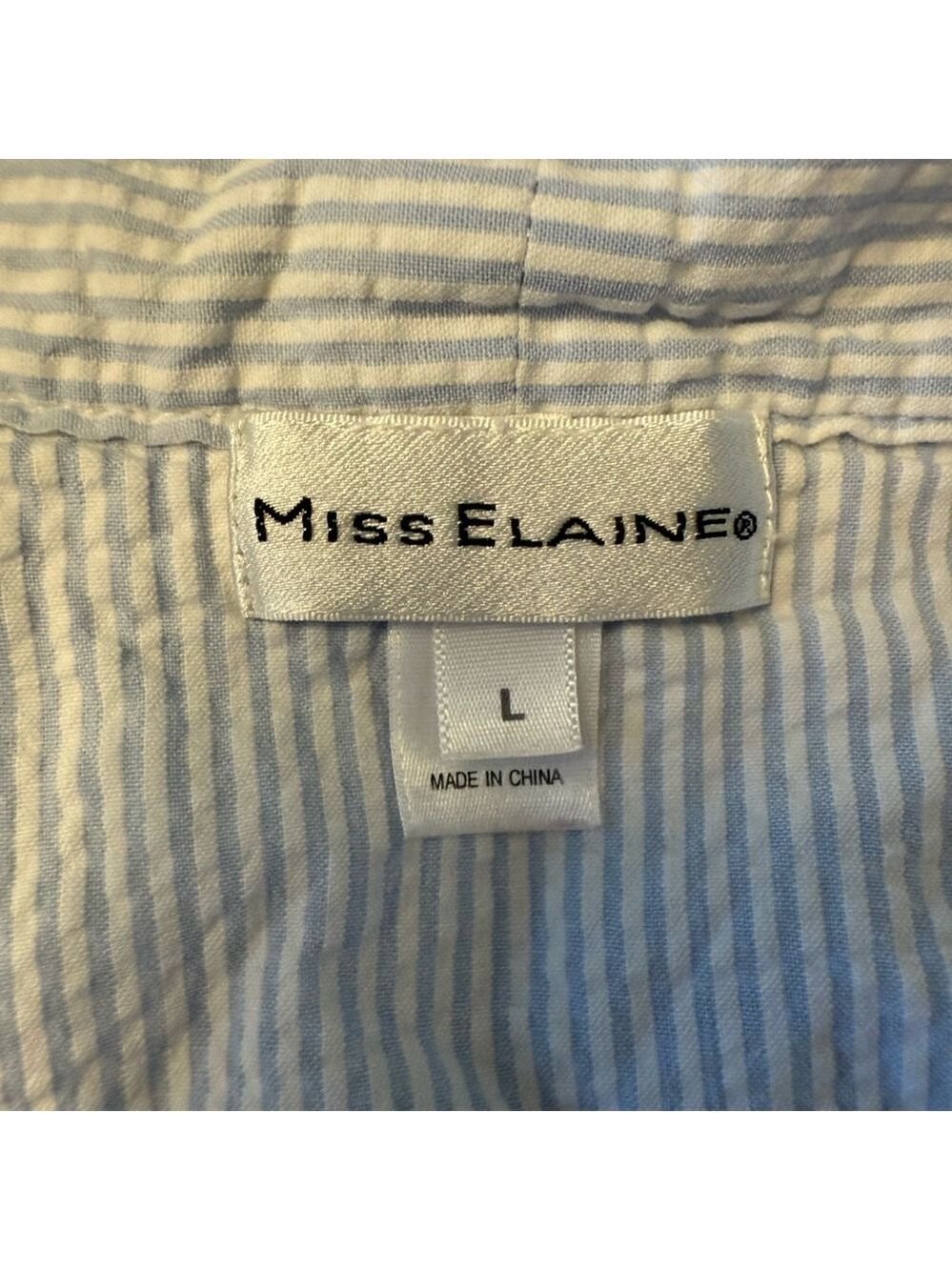 Miss Elaine Blue and White Striped Robe - Picture 6 of 9